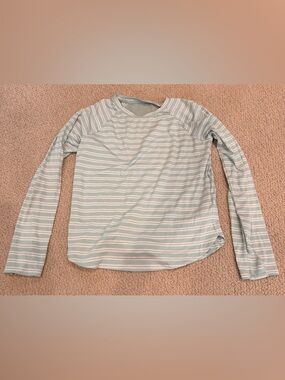 Athleta Girl Light Aqua and White Striped Performance Top